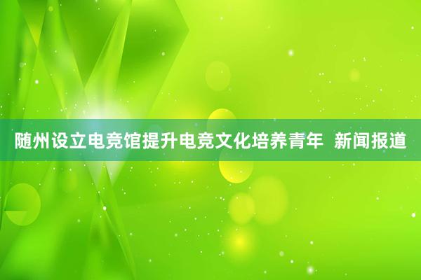 随州设立电竞馆提升电竞文化培养青年  新闻报道