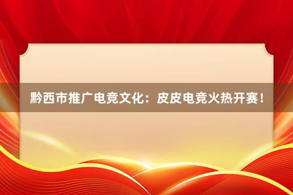 黔西市推广电竞文化：皮皮电竞火热开赛！